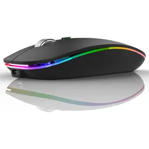 LED Wireless Mouse, G12 Slim Rechargeable Silent Mouse, 2.4G Portable USB Optical Computer Mice with USB Receiver and Type C Adapter (Matte Black)