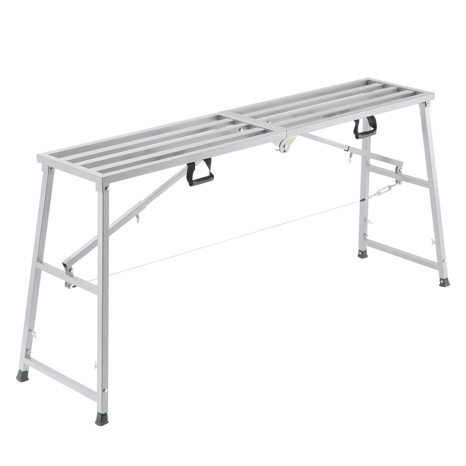 VEVOR Sturdy Portable Galvanized Alloy Steel Step Ladder, 4-Gear Adjustable Telescoping Folding Steps, Triangular Base Work Platform, 880 lb Load Capacity, Non-Slip Rubber Feet, Drywall Painting & Car Washing Stool#BacktoSchool