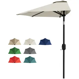 9FT Half Patio Umbrella – Space-Saving Half Circle Shade Canopy – Smooth Crank Lift, Weather Resistant, UV Protection – Ideal for Patio, Backyard, Garden, Deck, Balcony