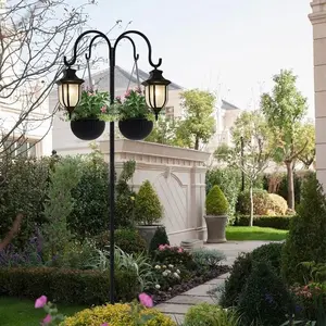 43 Inch Shepherd's Hook with Double Base, Adjustable Bird Feeder Pole, 5 Prong Stand for Hanging Plants, Solar Lanterns, Wind Chimes, Wedding Decor