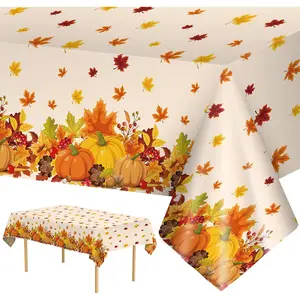 2 Pcs Thanksgiving Tablecloth Plastic - Disposable Fall Table Cloths, Autumn Rectangle Pumpkin Maple Leaf Table Cover for Happy Thanksgiving Day Table Decorations Party Supplies Favors, 54X108 Inch Litmitfu