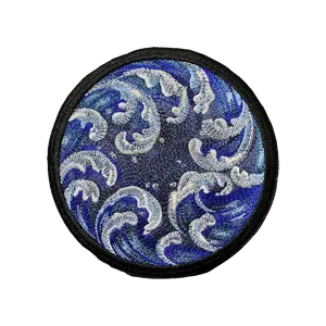5" Bold Design Ocean Waves Embroidered Patch - Iron-On & Sew-On, Vibrant Blue & White - Sewing Accessory for Jackets, Bags - Beach Surf Style
