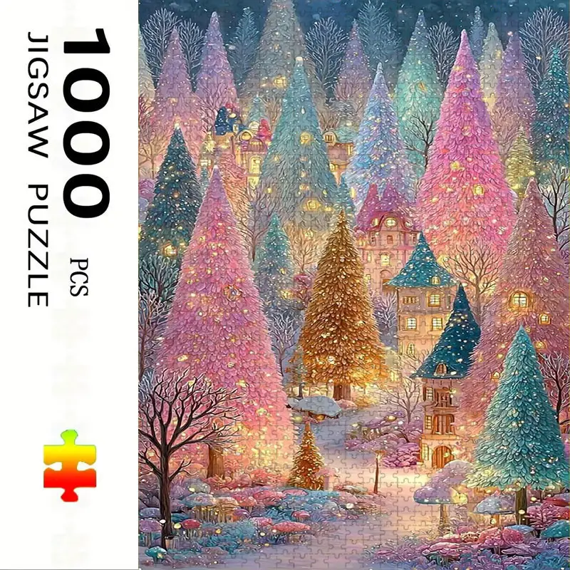 1000 Piece Christmas Tree Puzzle, Large Adult Family Interactive Toy, DIY Home Decor Brain Challenge, Holiday Scene, Perfect Gift