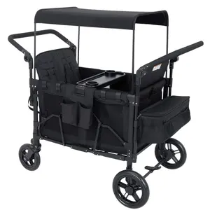 4 Seater Wagon Stroller - Premium All-Terrain Wagon for Kids with Snack Tray, Removable Canopy, Adjustable Push/Pull Handle & Fold, Mothersday Gift