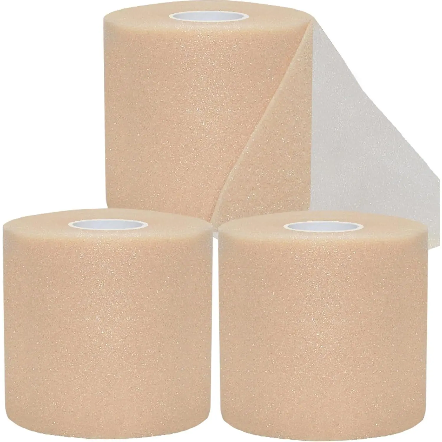 Prewrap Athletic Tape 3-Pack, Beige Latex-Free PU Foam Underwrap Rolls - 2.4" x 22 yds Breathable Polyurethane Soft Barrier for Athletes, Ankles, Wrists, Beige Pre Wrap (Foam)-3 Rolls, Foam Pre Wrap Tape, Glue-Free