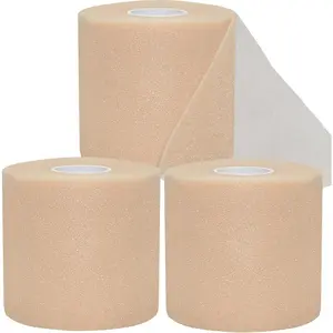 3 Rolls Beige Sports Pre Wrap Tape 2.4" x 22 Yards – Latex Free Foam Underwrap Headbands for Hair, Ankles Wrists Knees