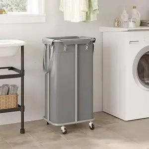 100L Rolling Laundry Hamper with Wheels Large Laundry Basket Organizer Laundry Cart with Steel Frame and Removable Bag Foldable Tall Dirty Clothes Hamper Dorm Room Storage for Bedroom (Grey)
