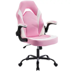 Gaming Chair, Office Chair High Back Computer Chair with PU Leather and Flip-up Armrest, Adjustable Swivel