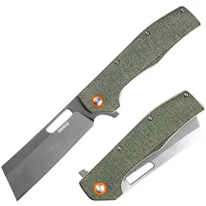 3.5" Cleaver Pocket Knife, 8cr14 Blade & Micarta Handle, folding cleaver with Clip, Camping Outdoor Gift for Men Women