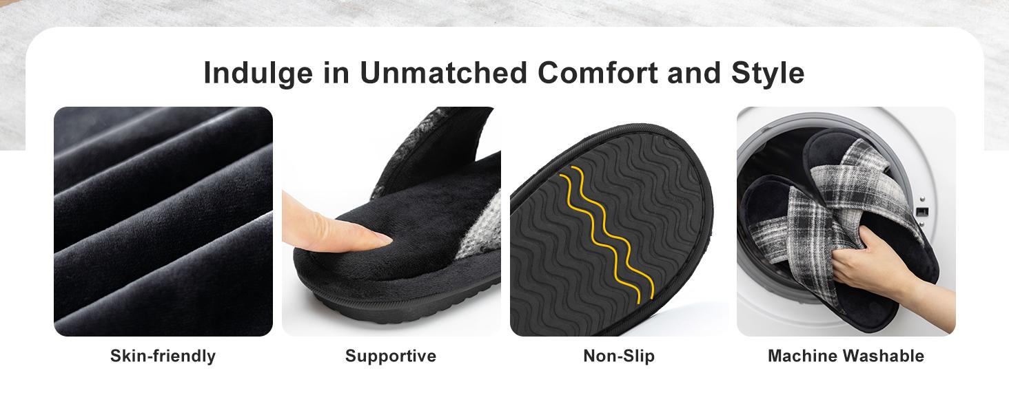 GOEWY Mens Cozy Slippers Cross Band House Slippers with Memory Foam Soft Non-slip Indoor House Shoes Summer Breathable Slipper