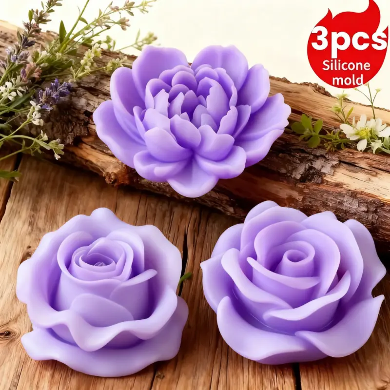 3pcs Silicone Mold Set | 3D Wax Candle Molds for Handmade Crafts Roses, Peonies, and Bouquet Crafts - Ideal for Valentine's, Birthdays, Mother'S Day, Weddings, Housewarming Gifts | Non-Electric, Aesthetic Home Decor, Candle Molds for Candle Making
