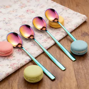 4PCS Stainless Steel Spoon Set, Iridescent Coffee & Tea Spoon, Durability Build, Mirror Polished Dessert Spoon Set, Aesthetic Tableware for Home & Cafe