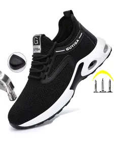 Men's Soft Sole Anti-Puncture Safety Shoes, Steel Toe Lightweight Non Slip Work Shoes for Factory Construction Site, Comfortable Industrial Footwear
