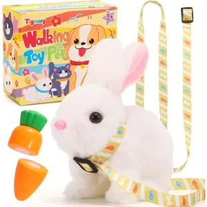 Plush Toys Electronic Toy with Sounds,Wiggling Ears,Twitching Mouth and Nose, Interactive Rabbit Toy for Kids with Leash,Easter Christmas Birthday Gift for Toddlers Kids