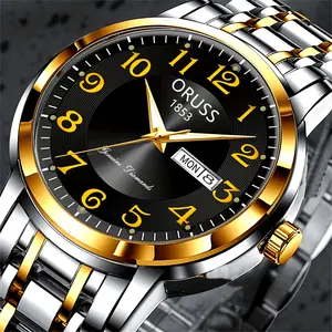 [Exquisite Style] Elegant Men's Business Watch Elegant Gold Stainless Steel Black Dial, Precise Numbers and Dual Calendar, Durable Fashionable Unique Item