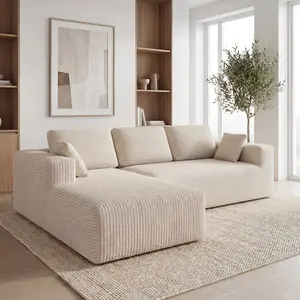 Modern corduroy L-shaped modular sofa, cloud sofa, living room sofa budget couch friendly sectional boneless