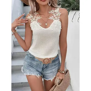 summer outfits Elegant Exclusive: Appliqué Waffle Vest Fabric Womenswear kanye womens shirt plus size midnight ballerinas
