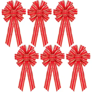 6PCS Red/Gold Christmas Bow, 9"x13" Large Velvet Christmas Tree Topper Bow Ornaments for Home Xmas Tree Wreath Fence Stairs Railing Fireplace Front Door Party Valentine's Day Decoration.