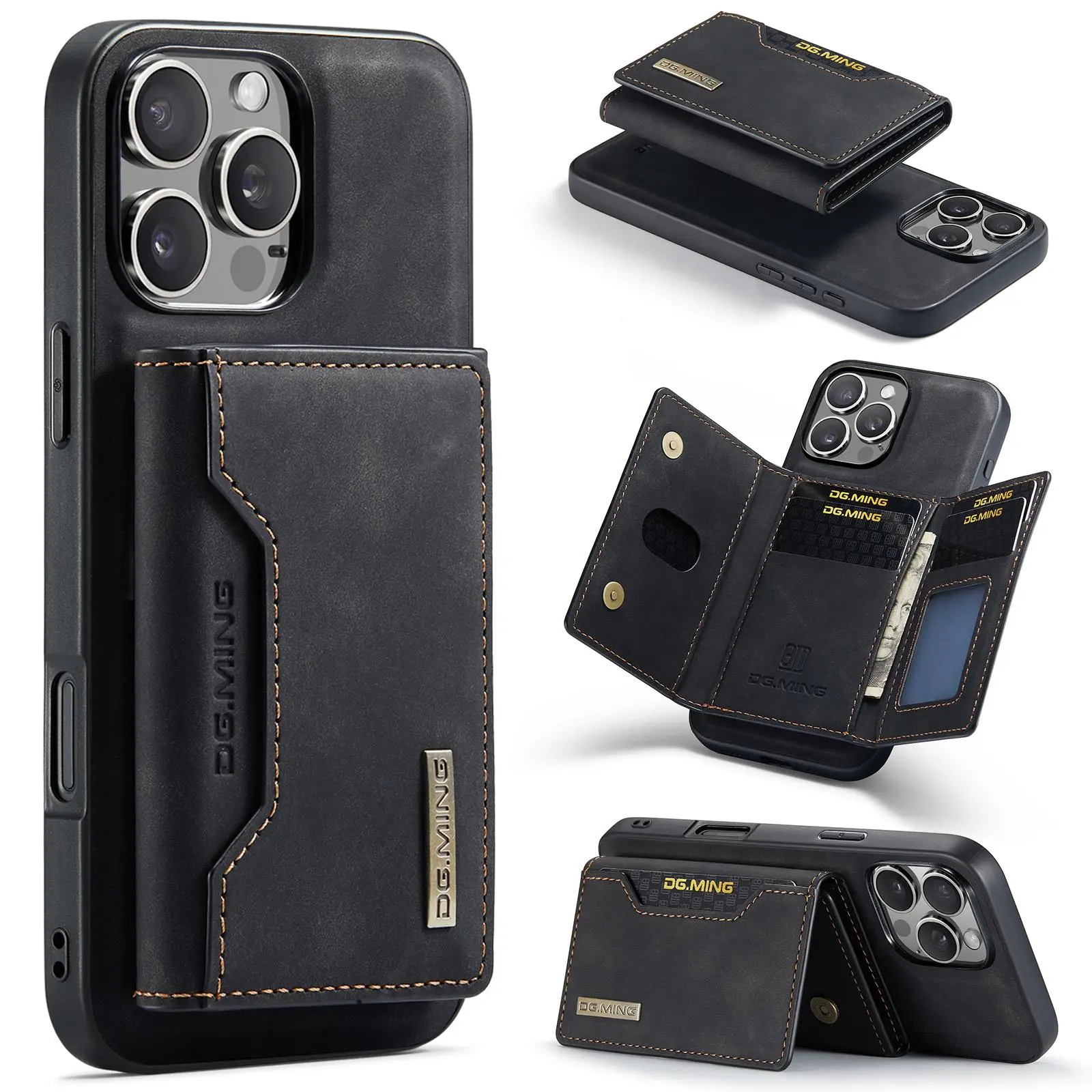 Multifunctional leather 2-in-1 magnetic card bag+phone case Cover Apple iPhone 17 Pro Max 17 Air 16 Pro Max 15 Pro 14 Plus men's business multi card anti drop protective case, Phone Protector holiday gift Accessories