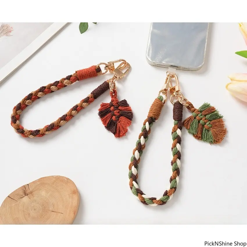 Handmade Crochet Mobile Lanyard - Ins-Style Adjustable Strap with Leaf and Tassel Charm, Basic Universal Fashion Accessory for Smartphones, Accessories, Cellphone, Smartphone Accessory
