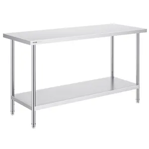 VEVOR Stainless Steel Prep Table,  24 x 60 x 34 Inch, 840 lbs Load Capacity, Heavy Duty Metal Worktable with 3 Adjustable Height Levels, Commercial Workstation for Kitchen Garage Restaurant Backyard