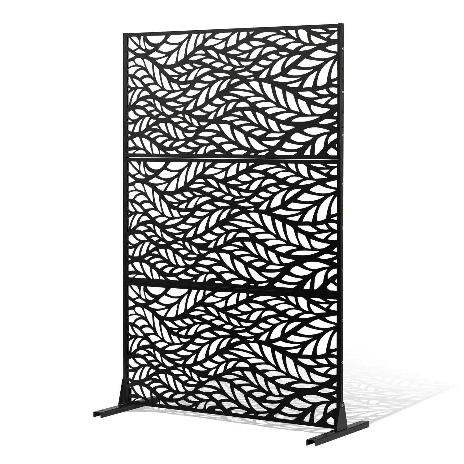 【DealsForYouDays】VEVOR Metal Privacy Screen 47" H x 72" WOutdoor Privacy Screens & PanelsFreestanding Outdoor Divider with Stand3-Panel Decorative Garden Steel Privacy Fence for Balcony Patio Indoor Room Black
