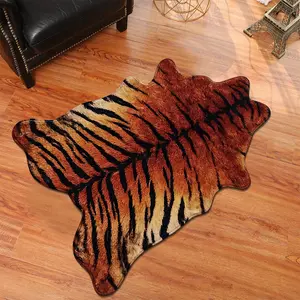 1pc Wild Tiger-Print Faux Cashmere Accent Tiger Pattern Decorative Rug, Bedside & Bath Fast-Dry Slip-Proof, Machine-Wash Fade-Free, Gift-Ready Mini Animal Rug