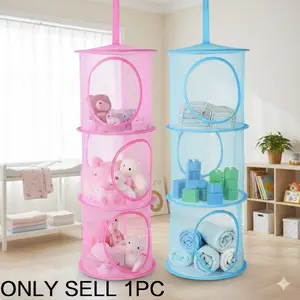 Space-Saving Hanging Storage Shelf: Foldable Storage Organizer, No-Drill Multi-Tier Organizer Baskets, Compact Collapsible Bins, Breathable Mesh Bags, Storage Compartment, Ideal for Closets, Bathrooms, Dorms - Universal Organizer for Clothes & Toys