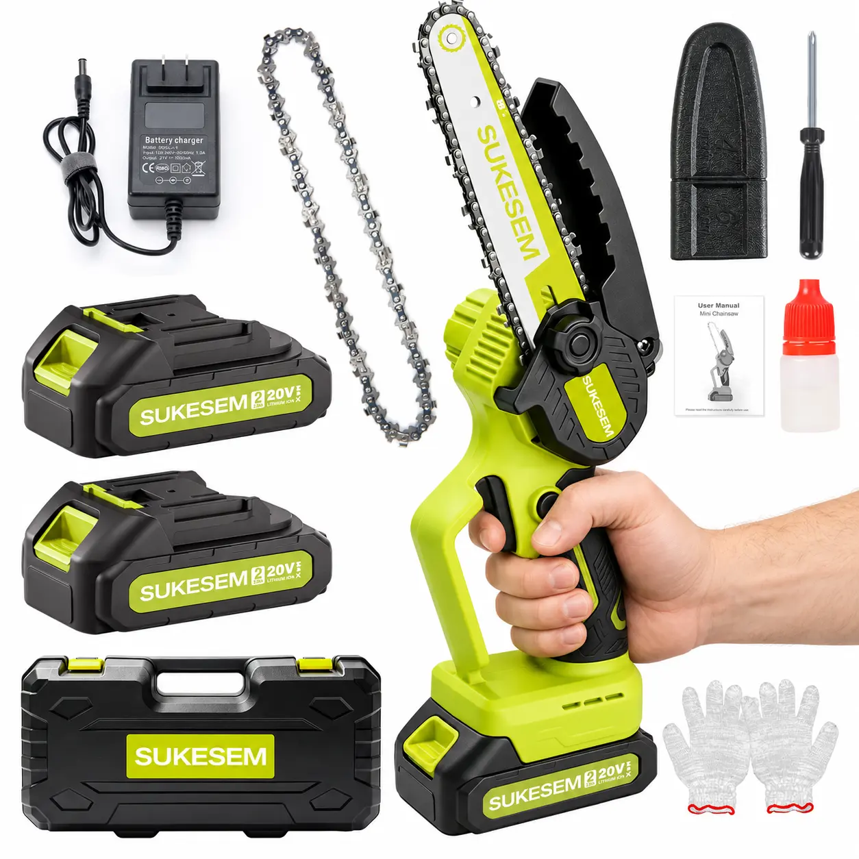 6-in Cordless Power Handheld Chainsaw Tree Trimmer - Lightweight 1-Handed Portable Tool with Digital Display for Branch Cutting, Yard Work (Ideal for Yard Users),toolupgrade