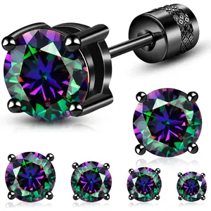 ONESING Men's Stud Earrings  : Stainless Steel Mens Earrings Stud Hypoallergenic  Round Clear Cubic Zirconia Stud Earring Set for Multiple Piercing( 4/6 pairs) black jewelry