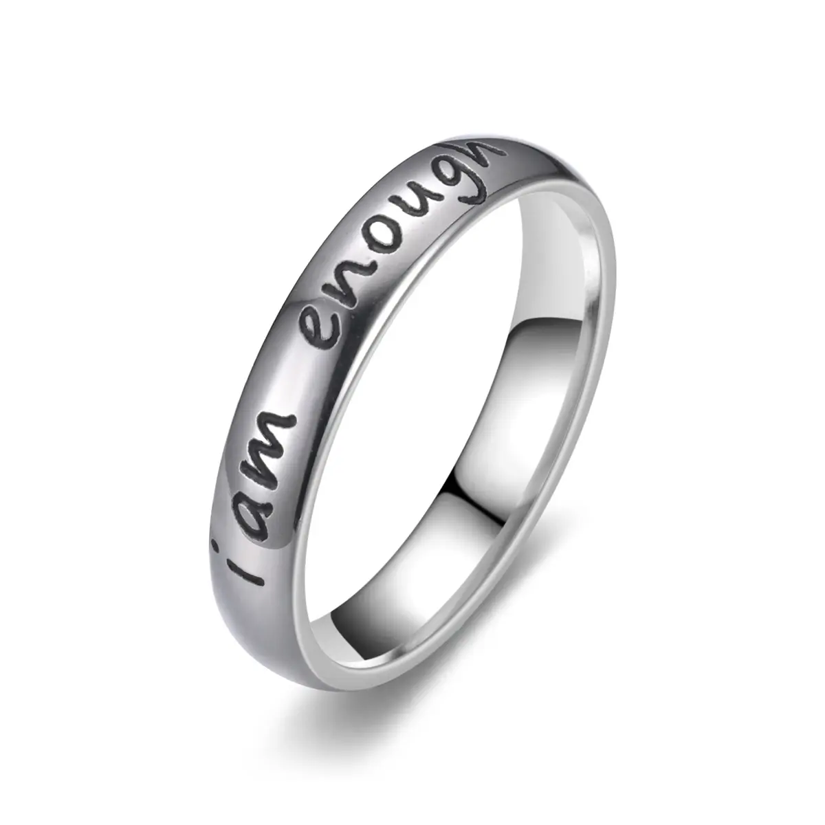 Fashion Niche Cute "I Am Enough" Inspirational Fashion Promise Ring for Men and Women, Artificial Gemstone Couple Jewelry Accessory, Beautiful Rings