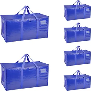 Sturdy Oversized Moving Bags, 50-Pound Capacity Carry Bags, 6-Pack, Durable Waterproof and Puncture-Resistant Winter Clothing Storage Bags Ideal for Moving, Heavy-Duty Carry Handles, Zipper Closure, Blue