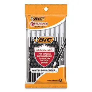 BIC BICGSAMP81BK Plastic Stick Medium Ball Point Pen - 1 mm, Black, Pack of 8 - Ideal for Doodling, Drafting, Note-Taking, Highly Visible Lines
