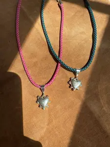 Sterling Silver Studded Heart on Colorful Paracord Necklace