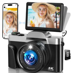 4K Photography Digital Camera, 64mp Auto Focus, 180° Screen Flip, 16x Digital Zoom, Flash, 32GB Memory Card, Travel Life Recording