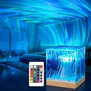 16-color Changing LED Water Ripple Aurora Projector Night Light, Crystal Design Ambient Decoration Lamp, USB Powered LED Color Changing Nightlight, Decorative Modern Night Lights, Home Decor, Gift