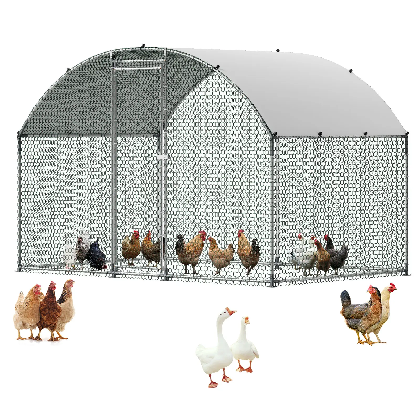 VEVOR Galvanized Steel Walk-in Chicken Coop, 9.8x6.5x6.5ft Large Space Pen with Cover & Dome Roof, Hexagonal Protective Mesh, Security Lock, Wind-Resistant, 4-Sided Ventilation, Easy-Install Outdoor Poultry Home for Backyard Ducks, Farm#BacktoSchool