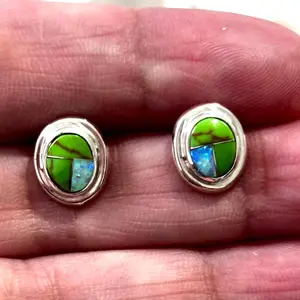 Green Mojave Turquoise Sterling Silver Stud Earrings: Southwestern Boho Jewelry
