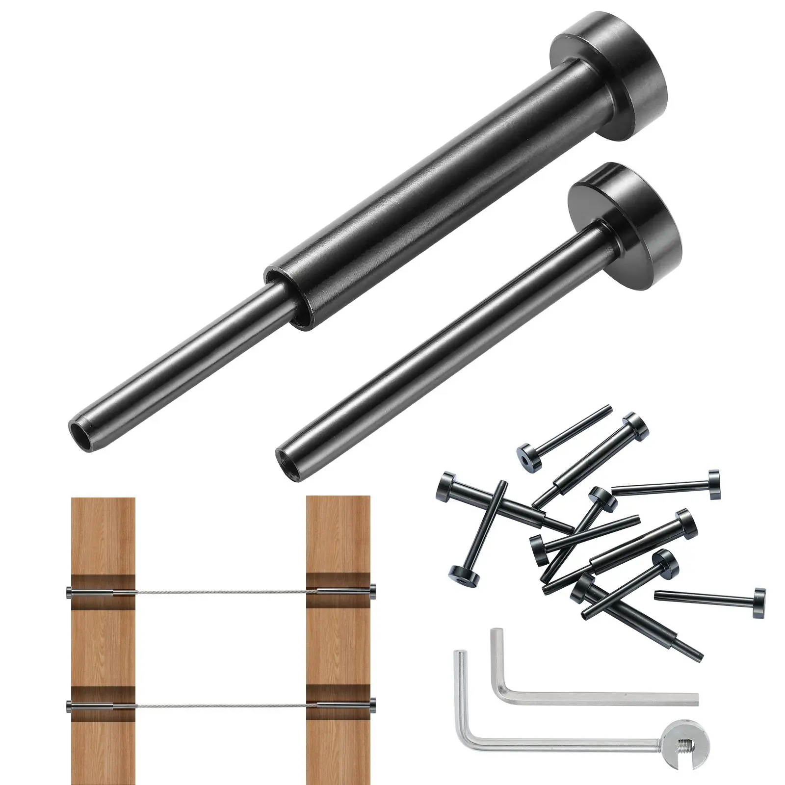 【summerfinds】VEVOR 30 Pack Invisible Cable Railing kit, T316 Stainless Steel 1/8" Invisible Receiver and Swage Stud End for Cable Railing, Swage Tensioner 1/8" for Wood/Metal Post, Cable Railing Hardware, Black