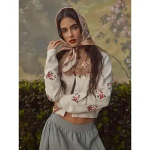 Cider [size 2-10] Knit V-neck Floral Embroidery Cardigan With Removable Faux Fur Collar