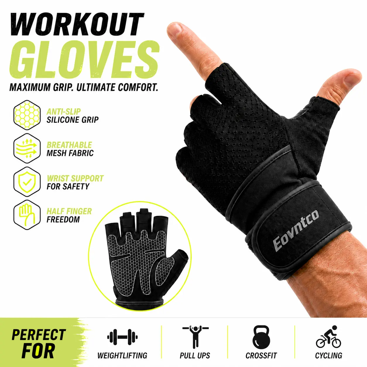 Gym Gloves for Weight Lifting Men & Women – Built-in Wrist Wrap Support, Anti-Slip Workout Gloves for Cross Training, Pull Ups, Fitness, Climbing & Heavy Lifting