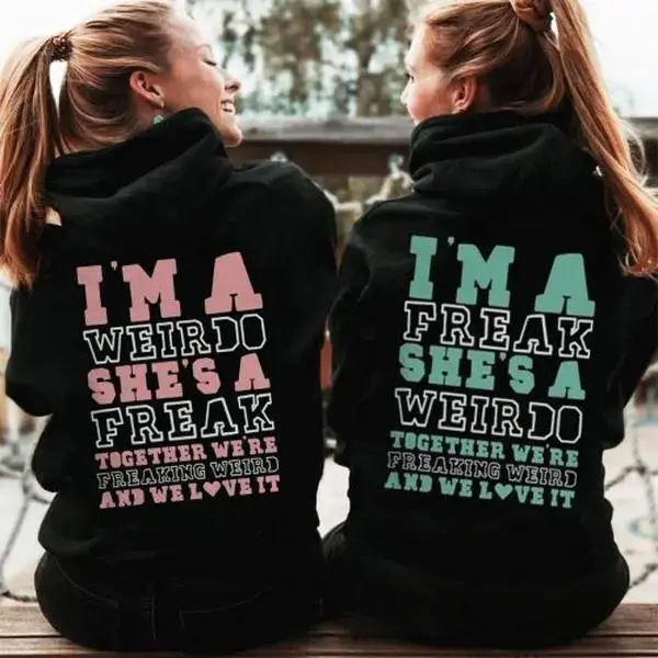 Women's Funny Matching Best Friend Hoodie - Casual Long-Sleeve Cotton Sweatshirt with Anime Graphic, Valentine's Day Fitted Top