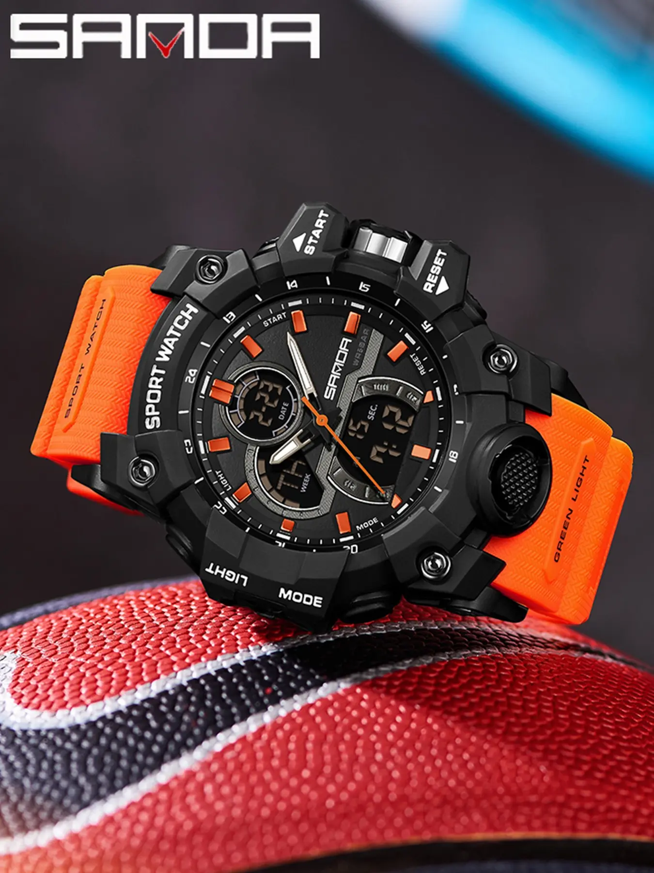 Sanda 6198 Dual Display Sports Watch, Quartz Watch, Analog Quartz Watches, 50m Waterproof, Waterproof Quartz Wristwatch, Waterproof Sport Watches, Night Vision, Scratch-Resistant Acrylic Mirror, Tpu Strap, Hardcore Functional Style
