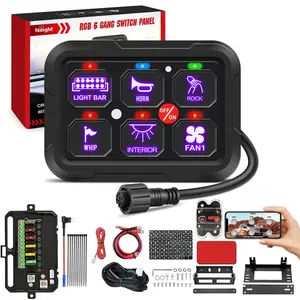 Nilight 6-Gang 12V-24V Universal Circuit Control Relay System with Bluetooth APP Control, RGB Backlight, Automatic Dimmable LED Switch, Fuse Wiring Harness for Car, Camper