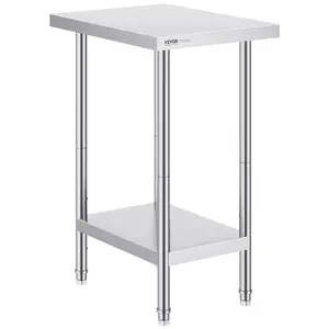 VEVOR Stainless Steel Prep Table, 24 x 18 x 34 Inch, 640 lbs Load Capacity, Heavy Duty Metal Worktable with 3 Adjustable Height Levels, Commercial Workstation for Kitchen Garage Restaurant Backyard