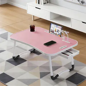 Pink Foldable Lap Desk with Cup Holder & Tablet Slot | Portable Laptop Bed Table for Working, Writing, Eating | Space-Saving Stand for Bed, Sofa, Floor, Office & Outdoor Use