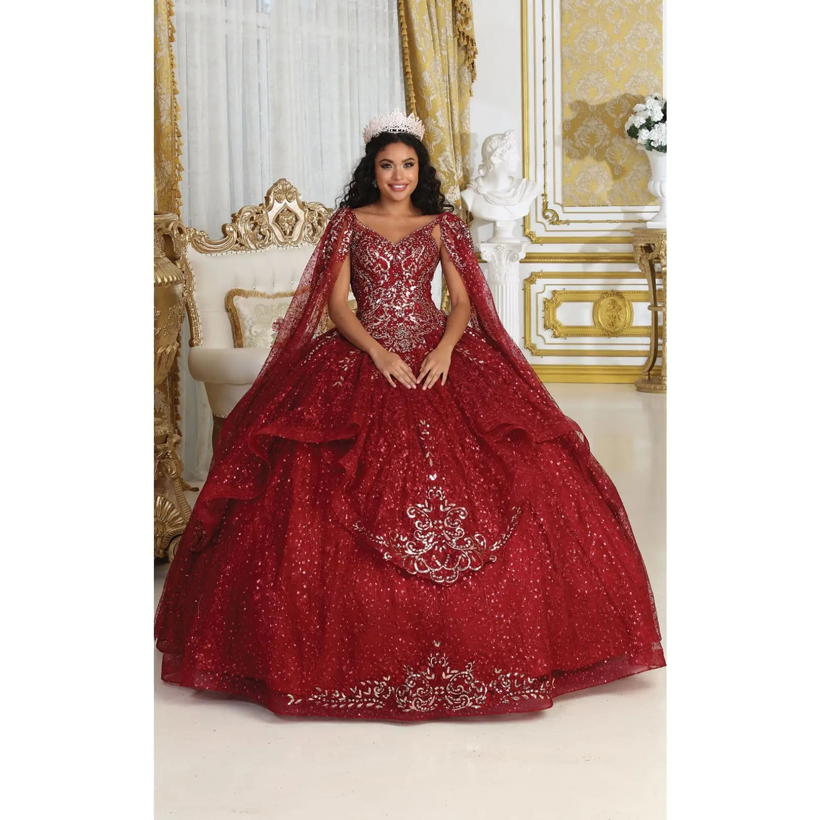 Plus Size Ball Gown in Burgundy | Formal Quinceanera Dress by LK218