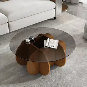 Modern Round Coffee Table 31.5" Diameter Tempered Glass Top Walnut Finish Easy Install No Tools Required Stylish Medieval Style Center Table