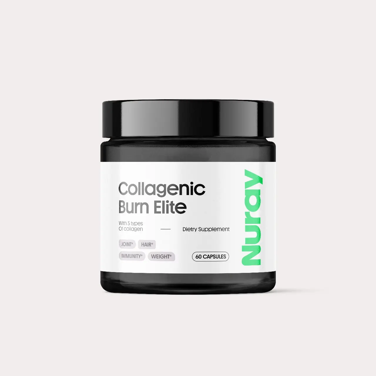 Nuray Collagenic Elite with Green Tea - Collagen Peptides - 60 Capsules | 5 Types of Collagen for Hair, Skin, Nails, Joints, and Energy Support Fitness Healthcare   Dietary Supplement    Colagen