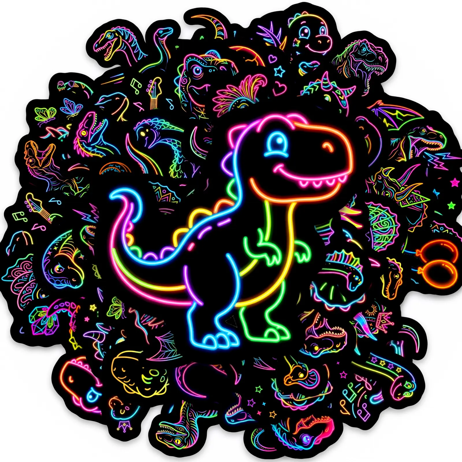 50pcs Colorful Neon Dinosaur Stickers, Office Supplies and Notebook Accessories, Suitable for Scrapbooks, Diaries, Laptops, Water Bottles, Cars, Etc., Multipurpose Car Decal, Based on A Design Inspired By Faith, Decorative Decal, Sticker Decals